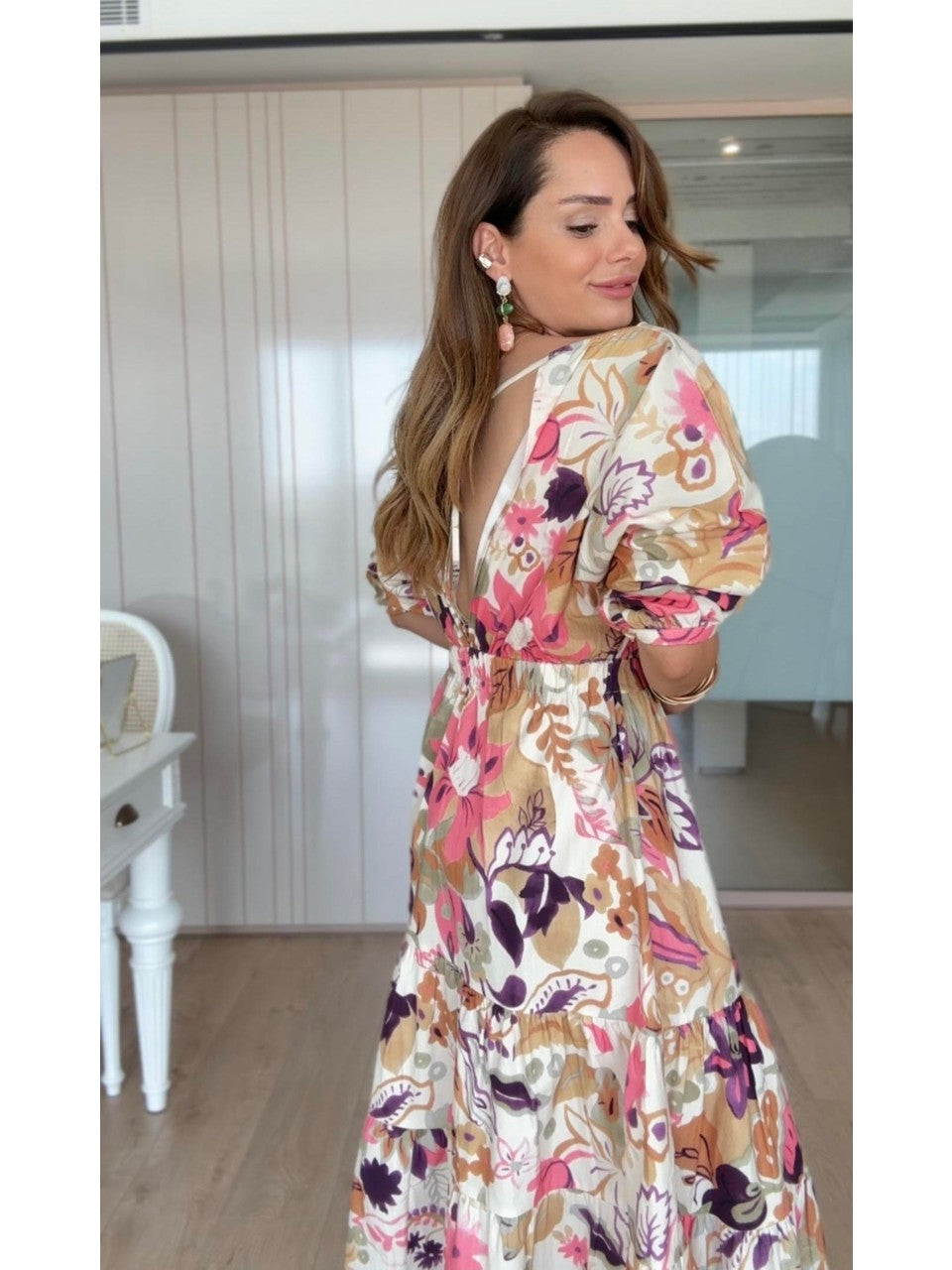 Floral Patterned Window Detail Dress - 00120