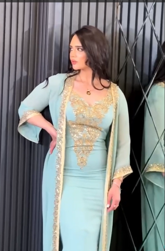 Elegant Caftan with Golden Embellishments - 00030