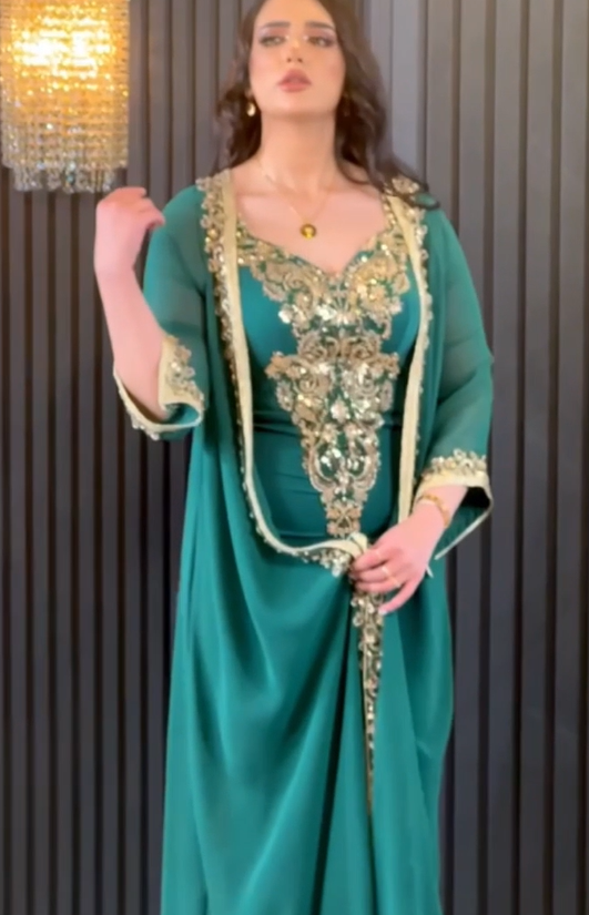 Elegant Caftan with Golden Embellishments - 00030