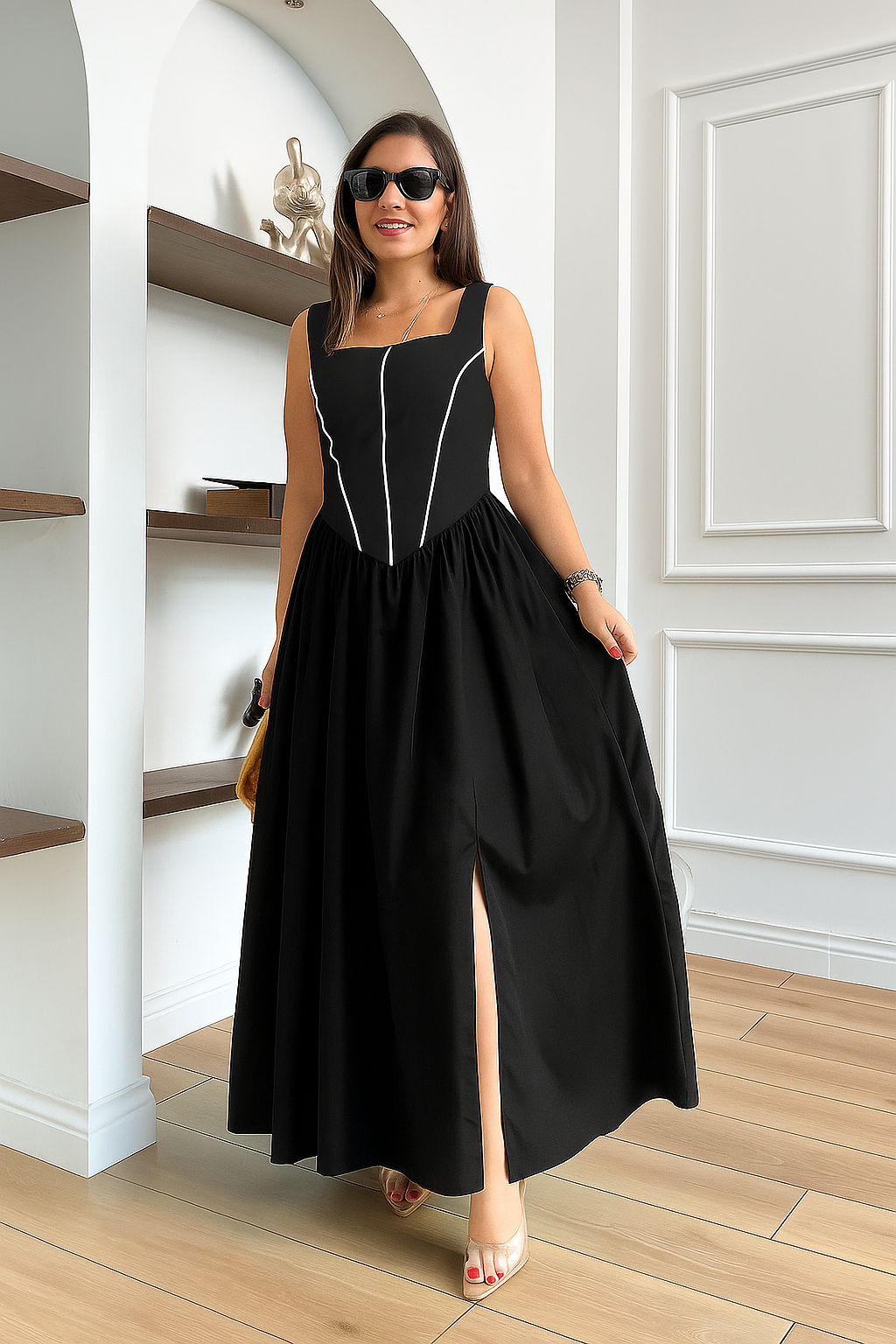 Elena Contrast Panel Maxi Dress - 00146