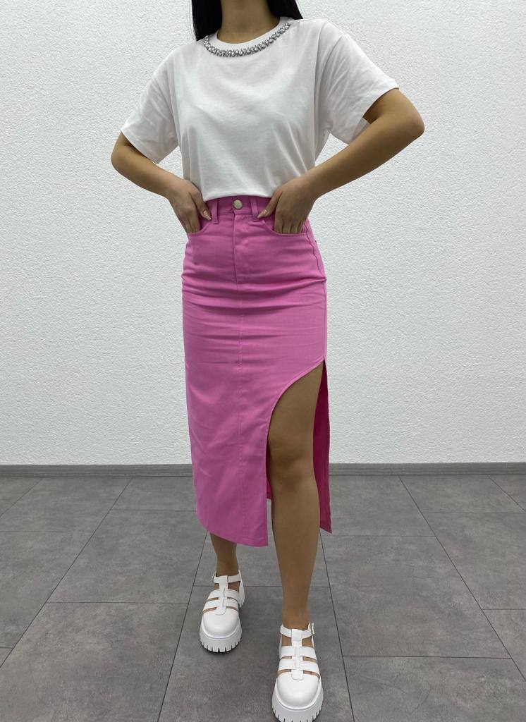 Long Denim Skirt with Side Deep Slit Detail - ET00004