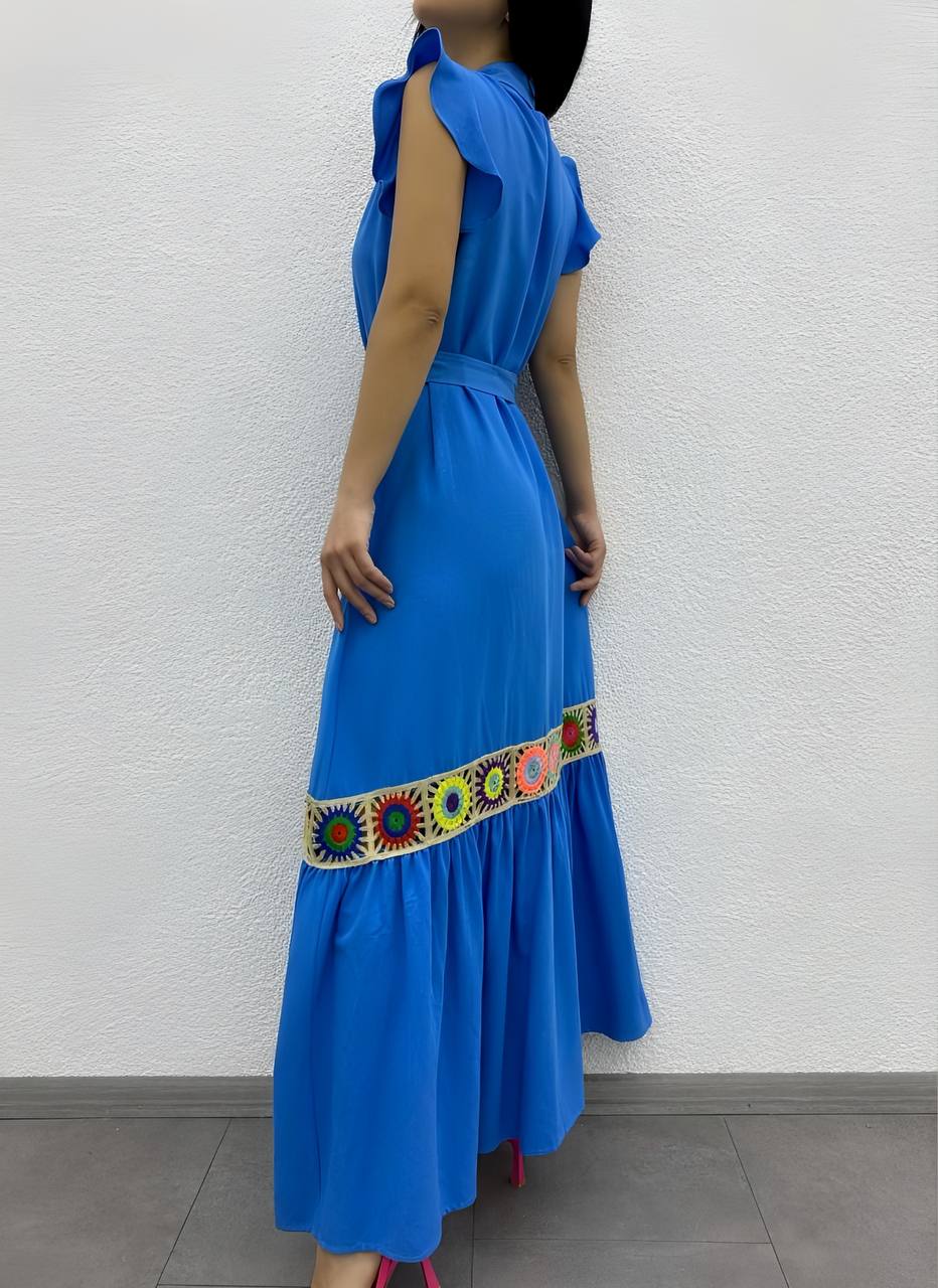 long linen belted dress - 00006