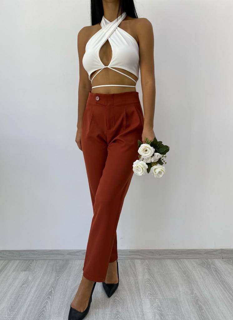 Front and Back Seam Detailed Zippered Pocket High Waist Pant