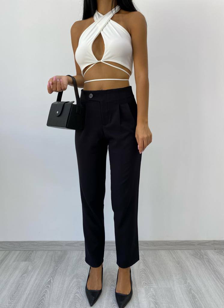 Front and Back Seam Detailed Zippered Pocket High Waist Pant
