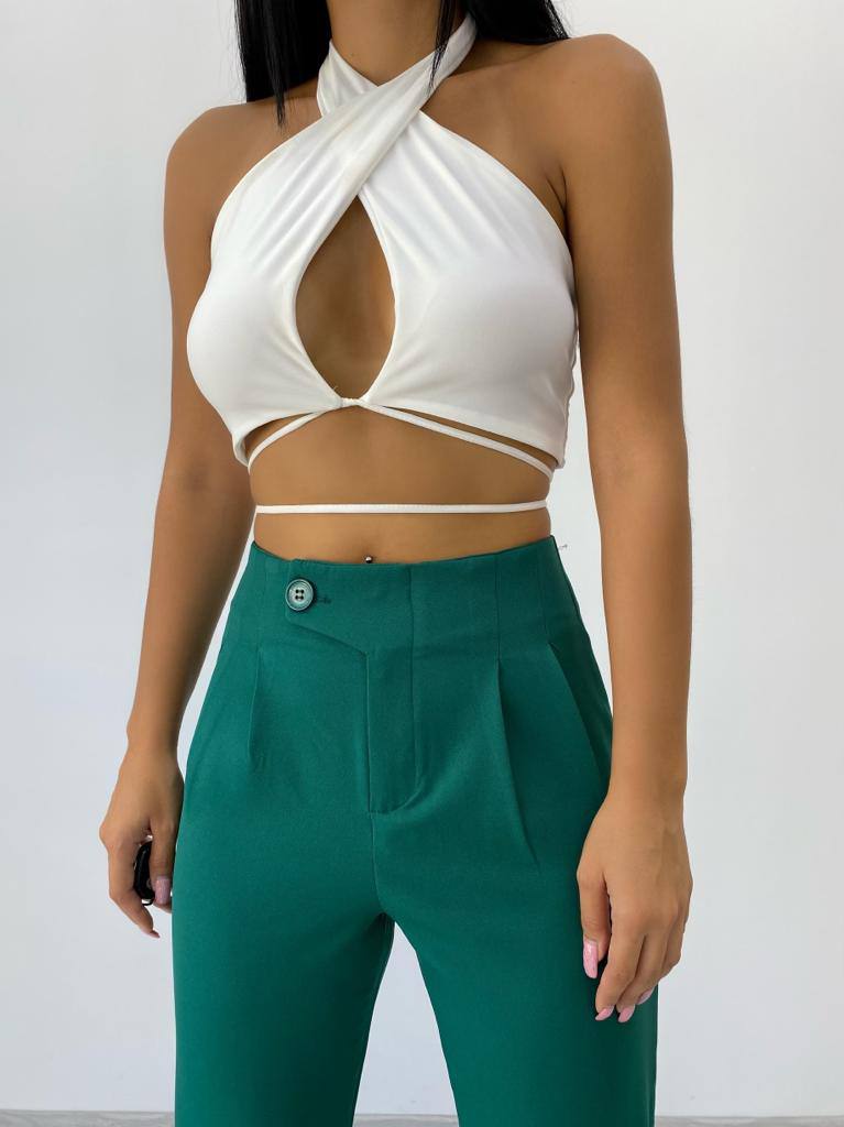 Front and Back Seam Detailed Zippered Pocket High Waist Pant - P00010