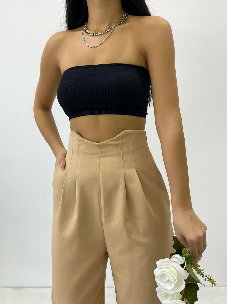Pleated Fabric Palazzo Pant - P00008