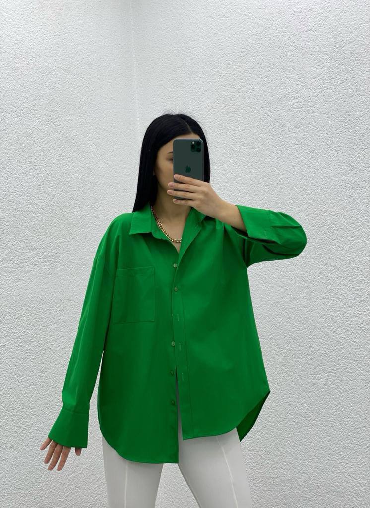 Oversize Balloon Sleeve Pleated Detail Long Basic Women's Shirt - G00021