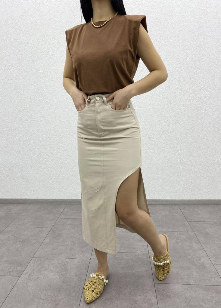 Long Denim Skirt with Side Deep Slit Detail - ET00004