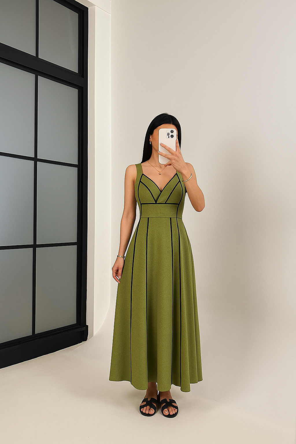 Elegant Contrast Panel Maxi Dress - 00144