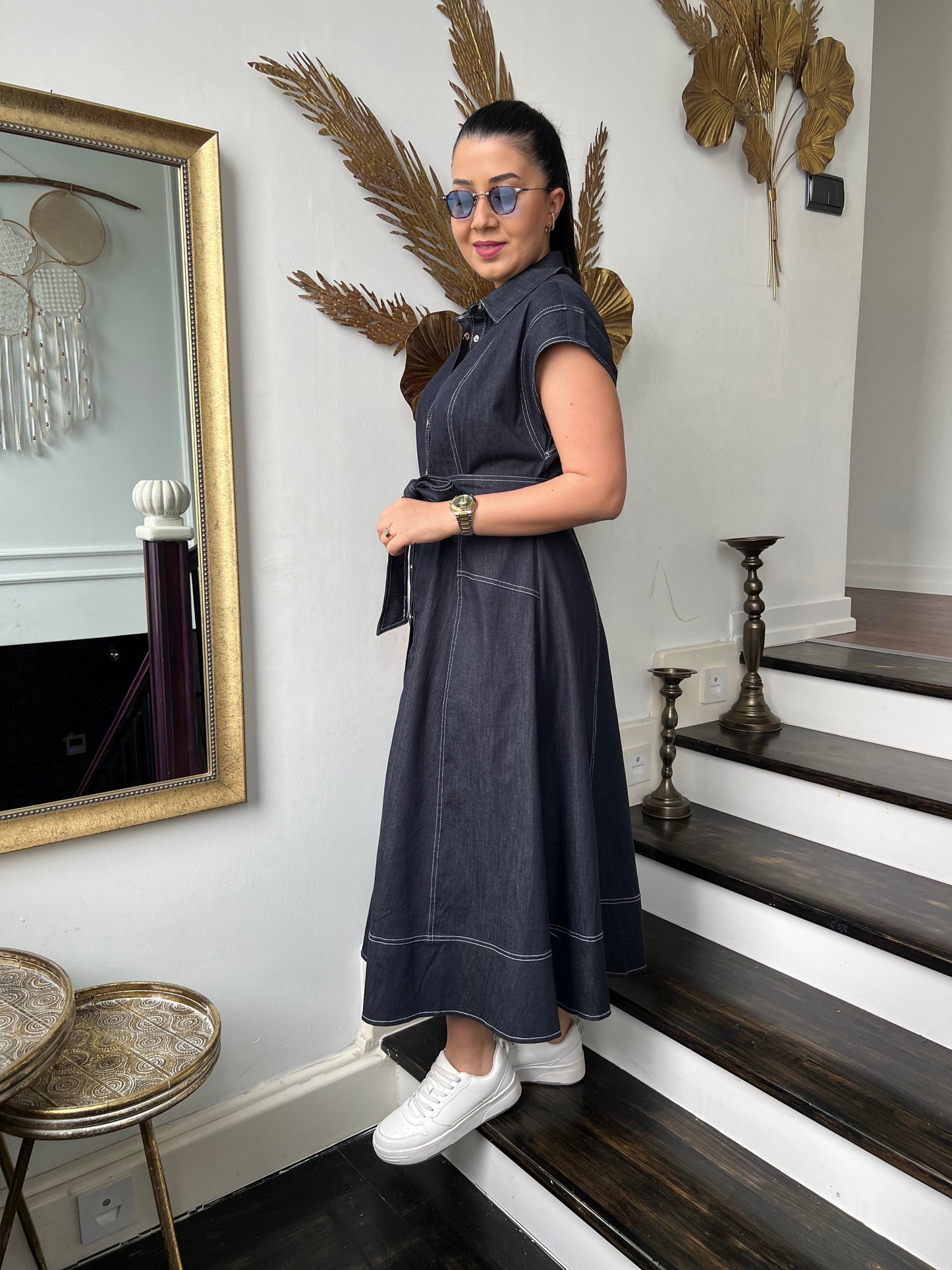 Classic Denim Button-Down Midi Dress - 00152