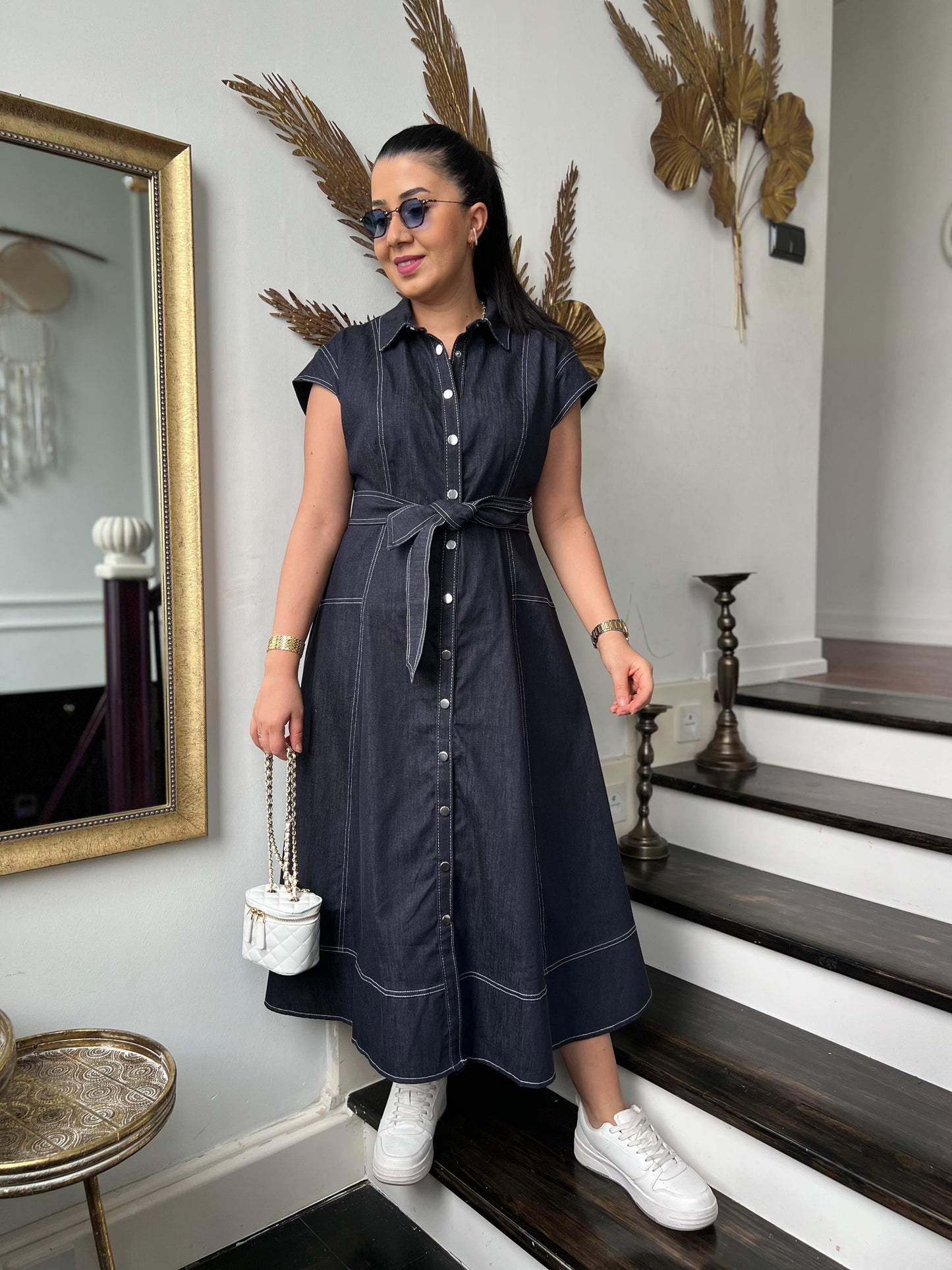 Classic Denim Button-Down Midi Dress - 00152