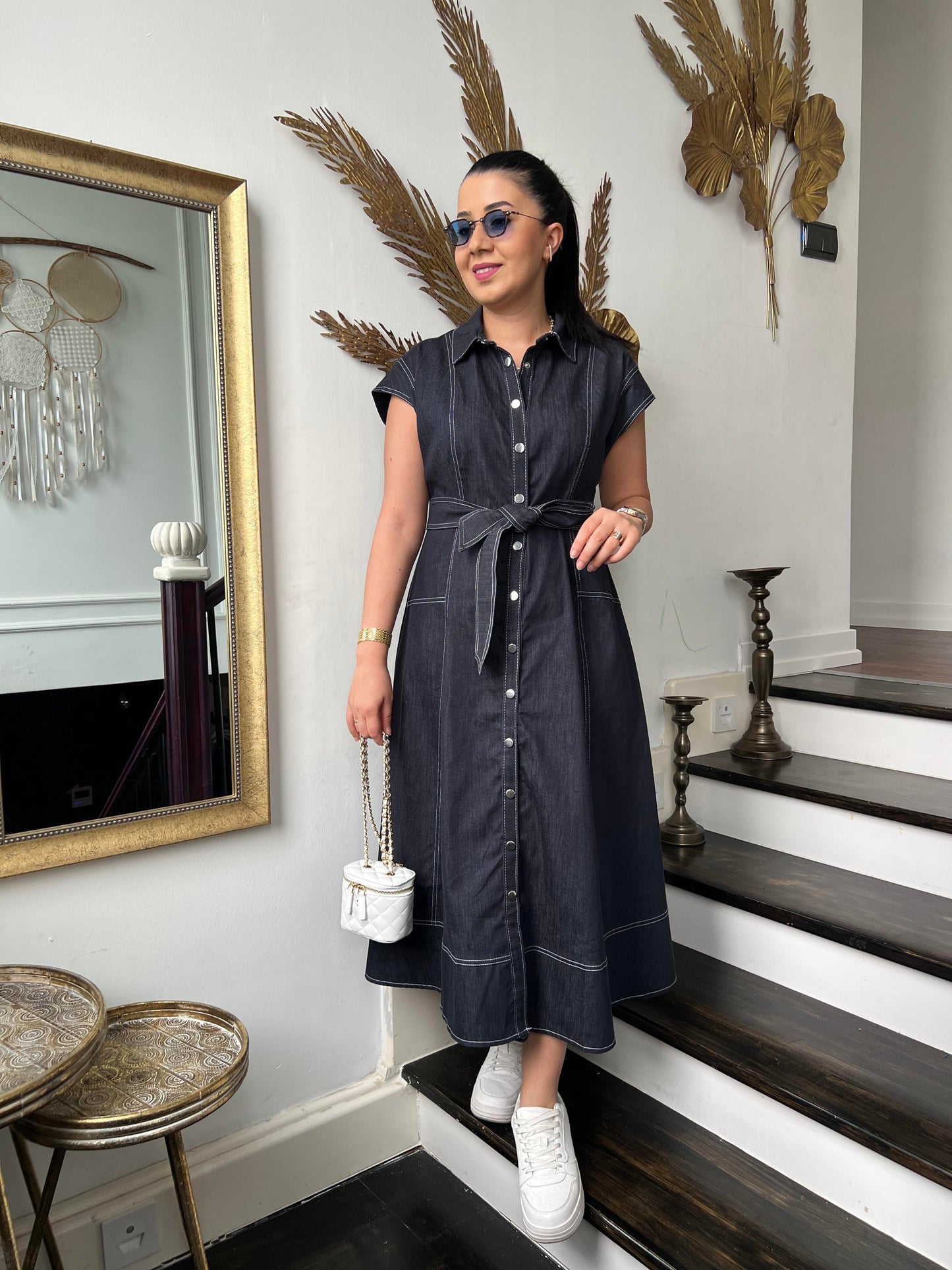 Classic Denim Button-Down Midi Dress - 00152
