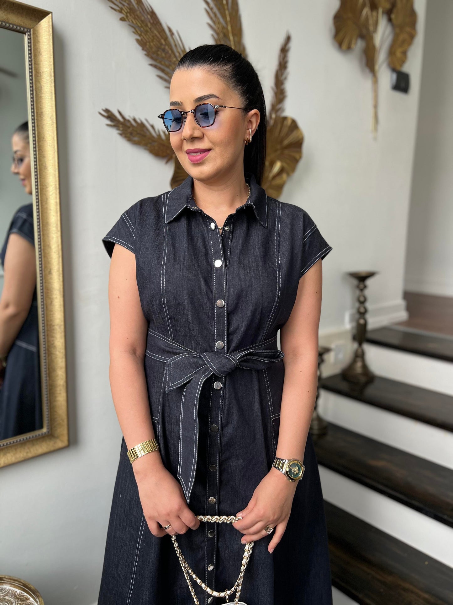 Classic Denim Button-Down Midi Dress - 00152