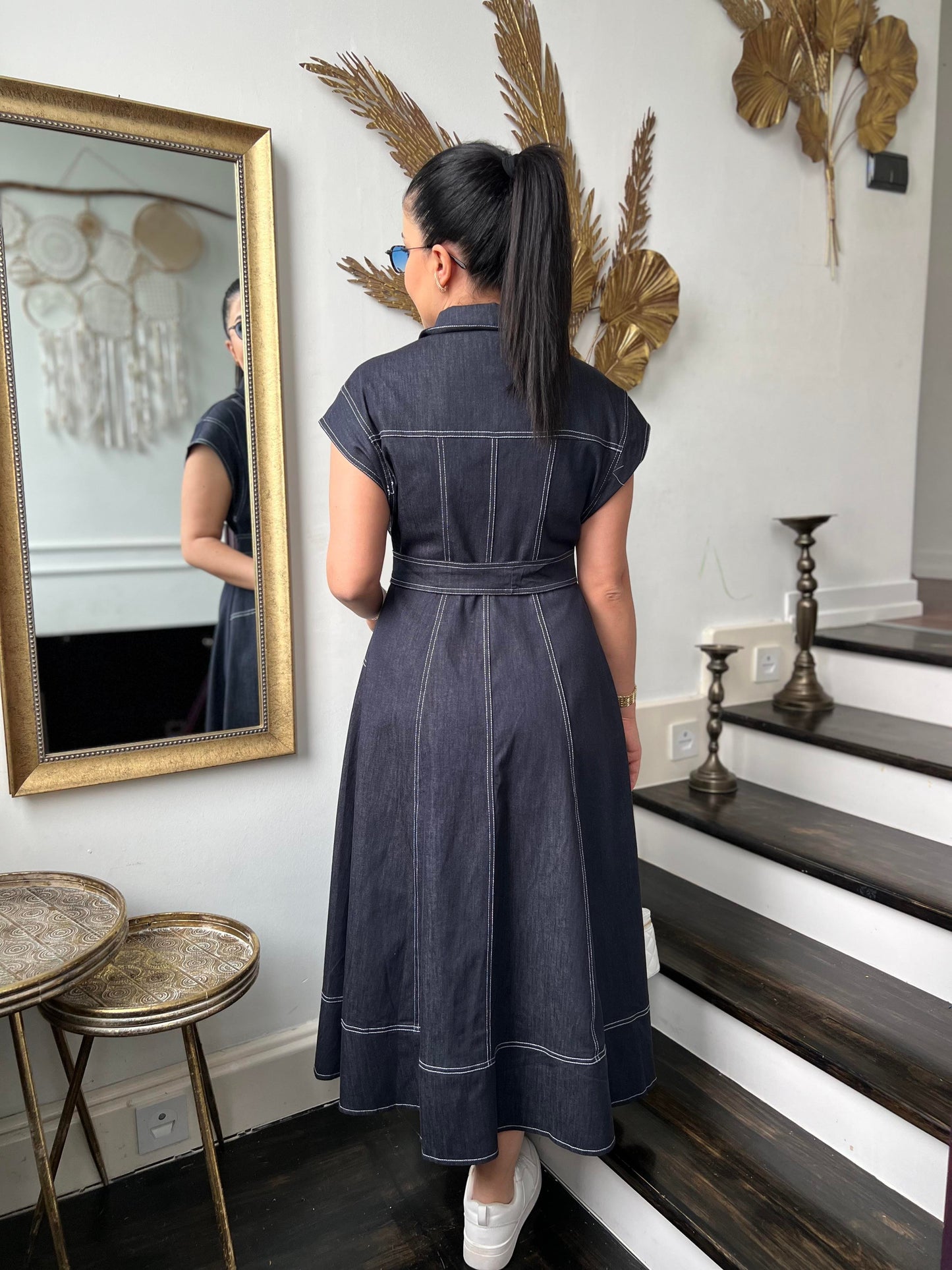 Classic Denim Button-Down Midi Dress - 00152
