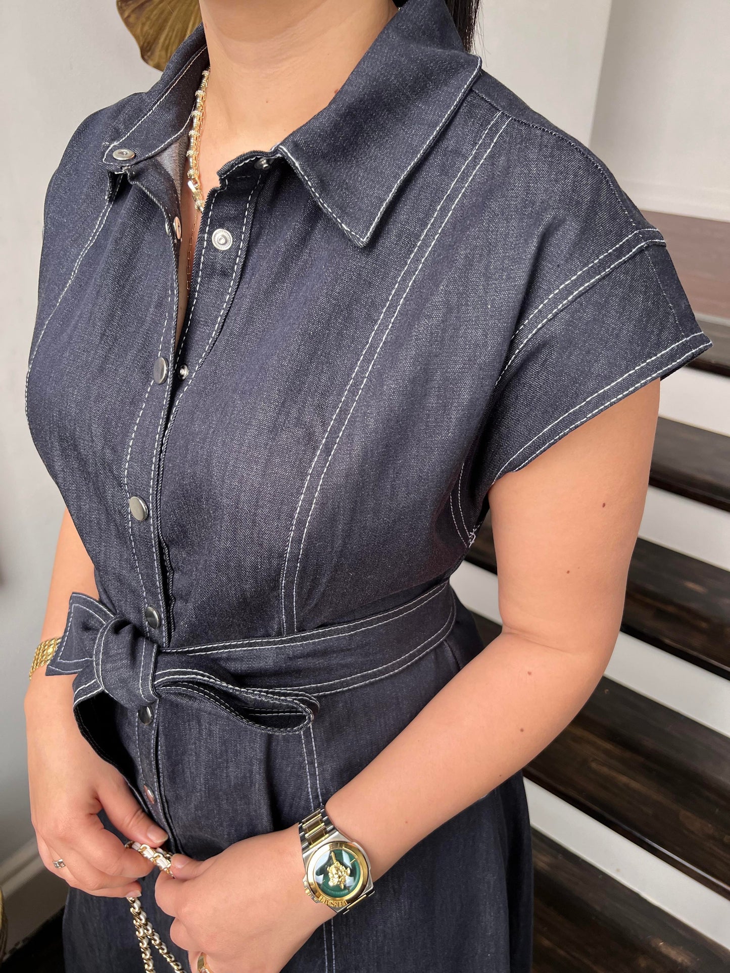 Classic Denim Button-Down Midi Dress - 00152