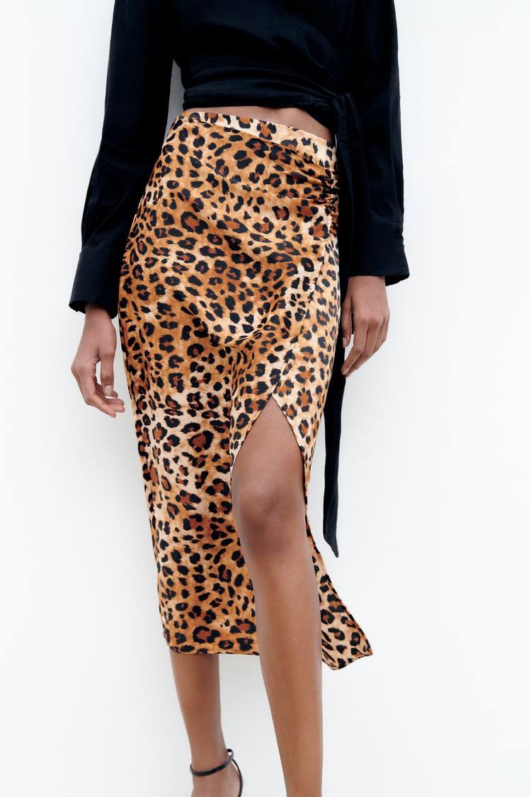 Satin Leopard Midi Skirt - ET00022