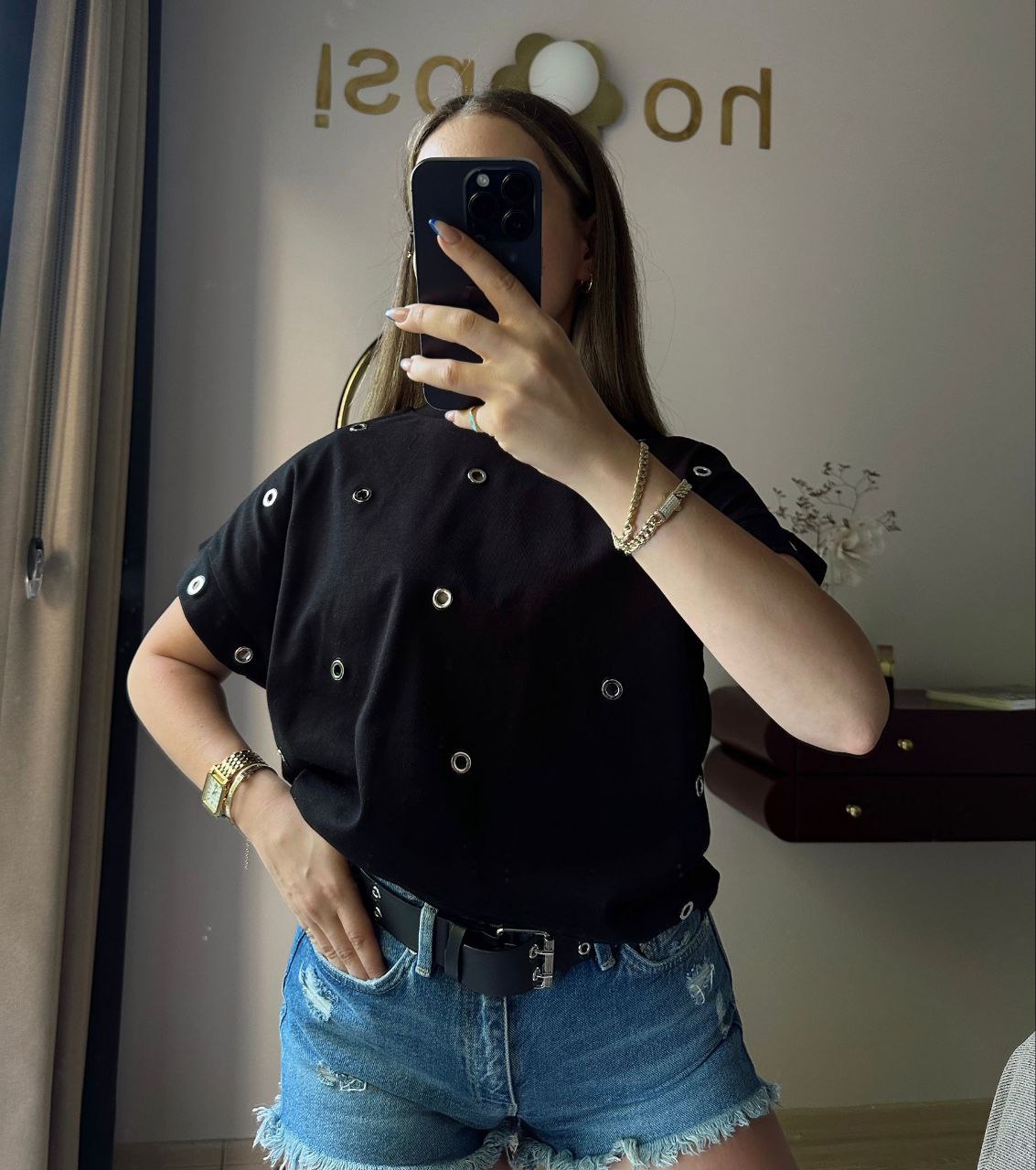 Eyelet Accessory Detailed T-shirt Ecru - TS00004