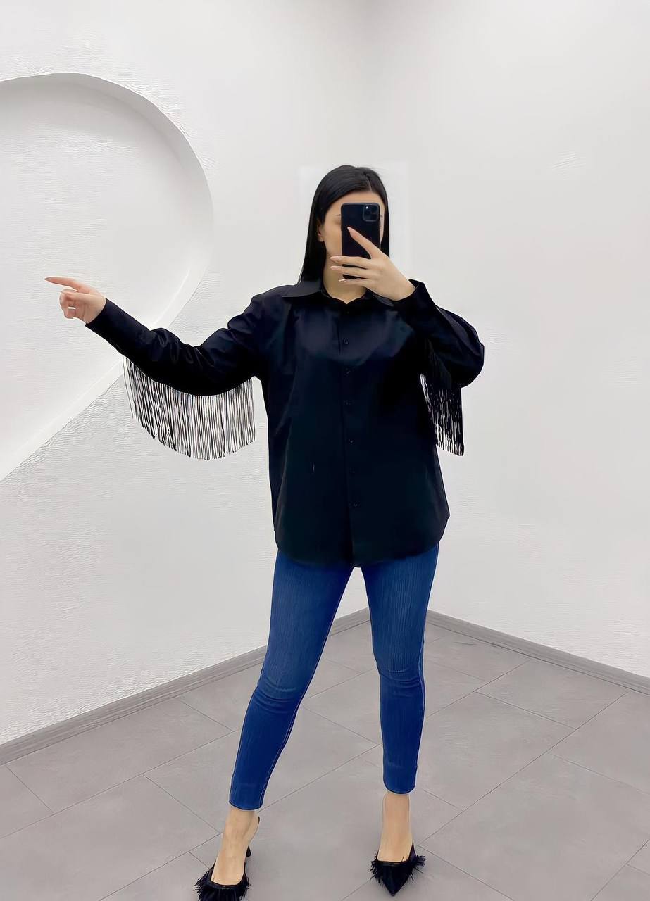 BLACK SHIRT WITH TASSELS - G00036