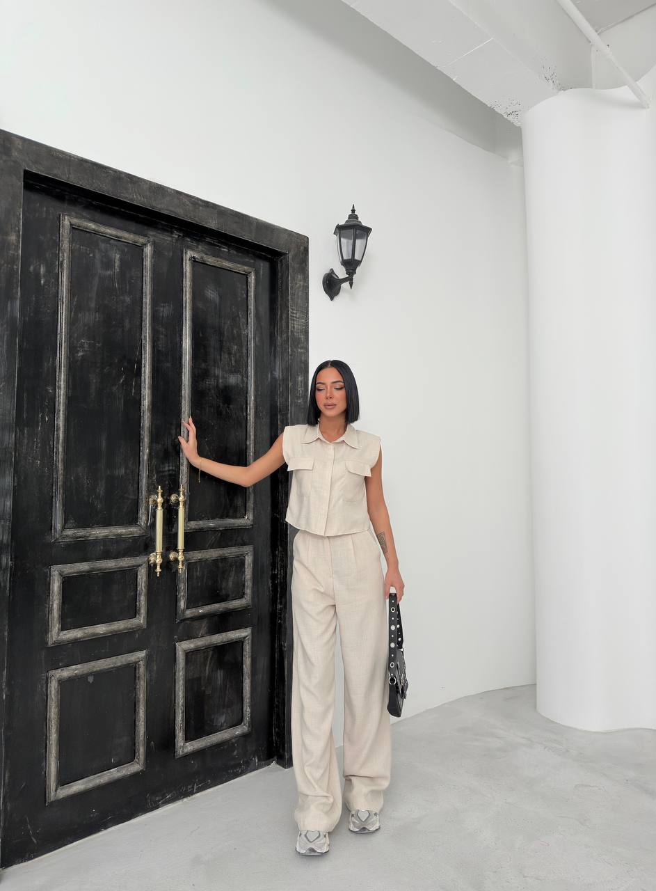 Linen Chic Belted Set - TK00087