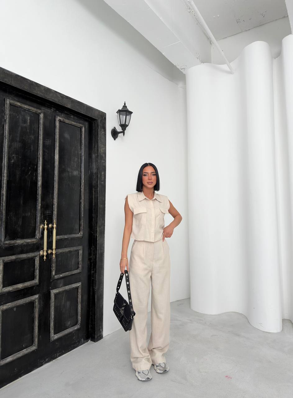 Linen Chic Belted Set - TK00087