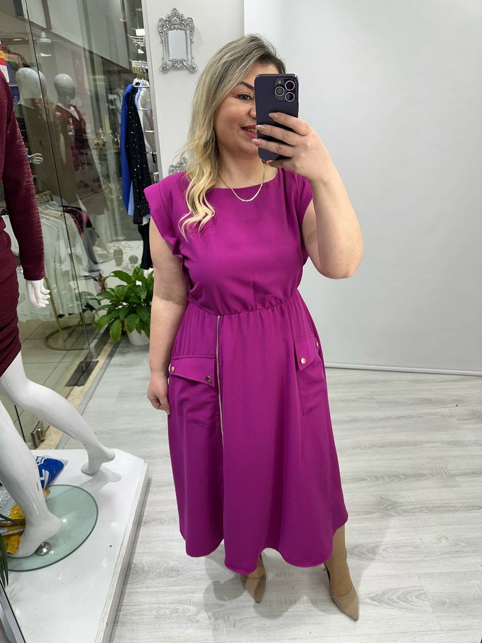 Elegant Pocket Midi Dress – 4 Colors - 00131