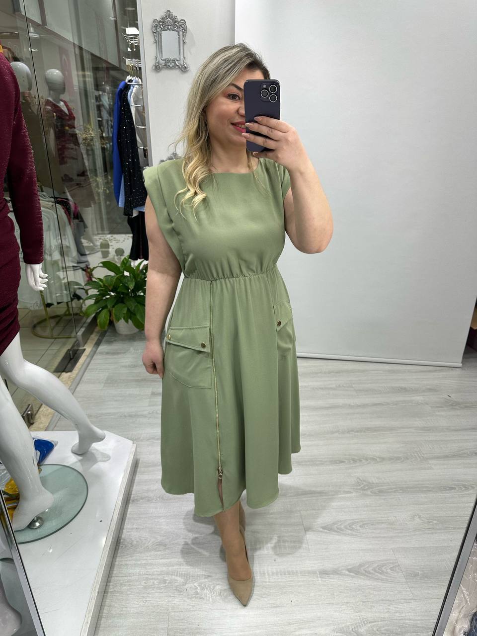 Elegant Pocket Midi Dress – 4 Colors - 00131