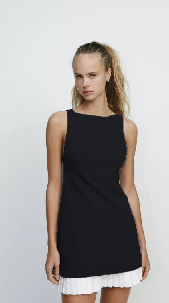 Modern Elegance Sleeveless Mini Dress – Black & Silver - 00133