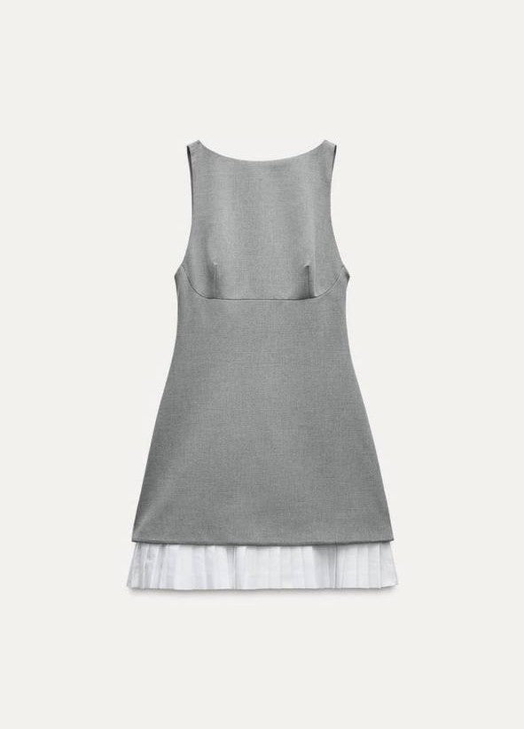 Modern Elegance Sleeveless Mini Dress – Black & Silver - 00133