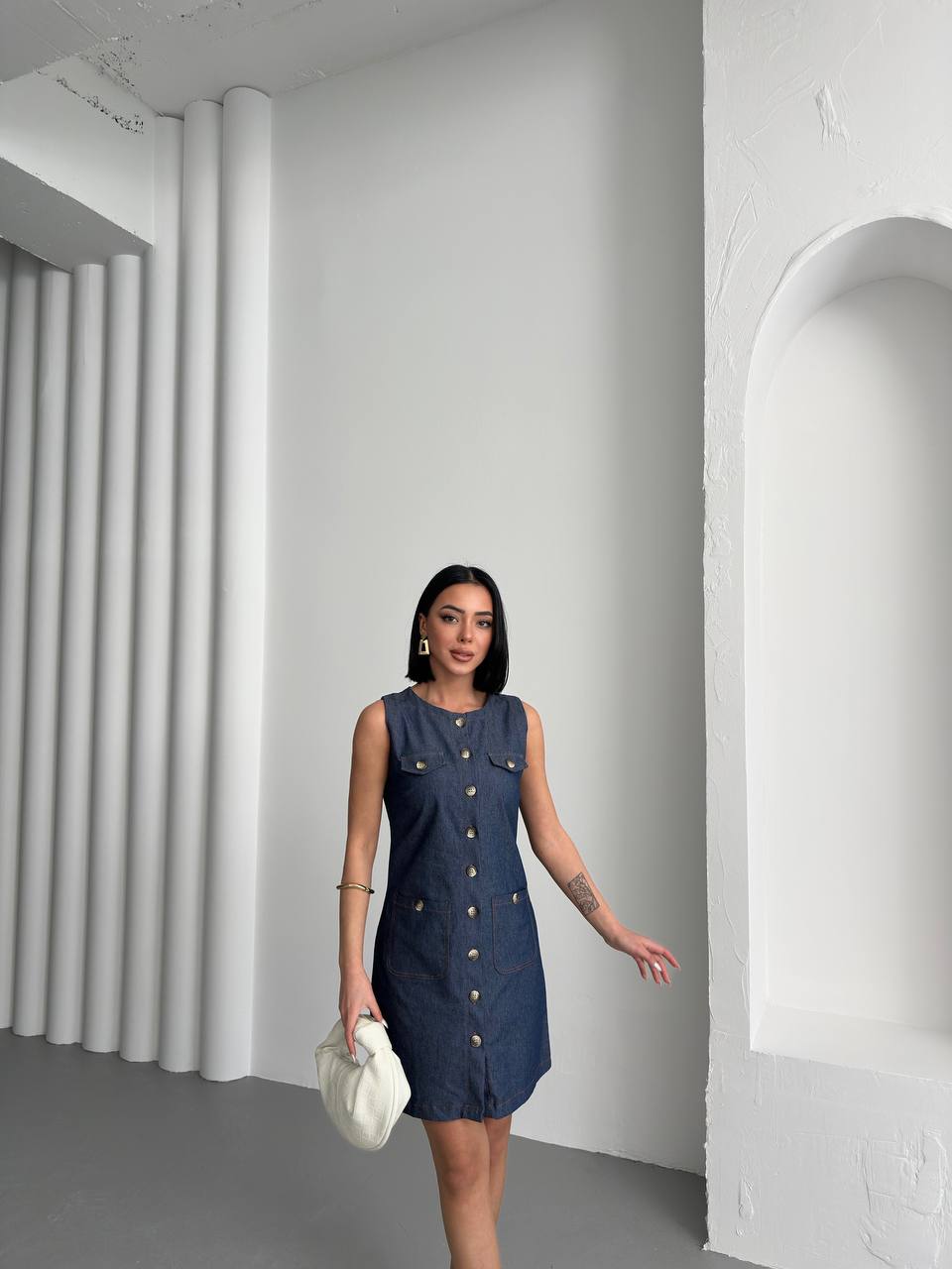Sleeveless Button-Down Denim Dress - 00136