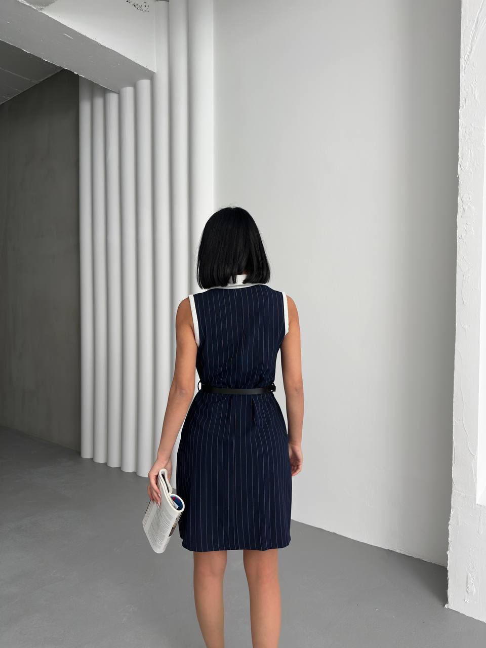 Sleeveless Pinstripe Shirt Dress with Belt – 00138