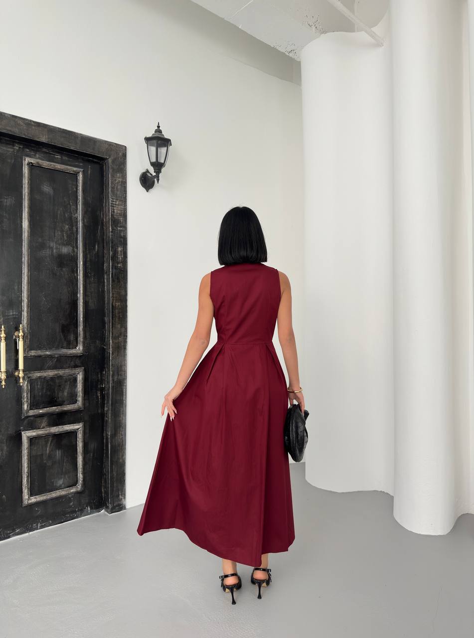 Sleeveless A-Line Midi Dress with Front Zipper