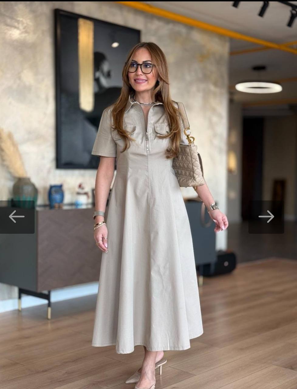 Elegant Zip-Front Midi Shirt Dress - 00140