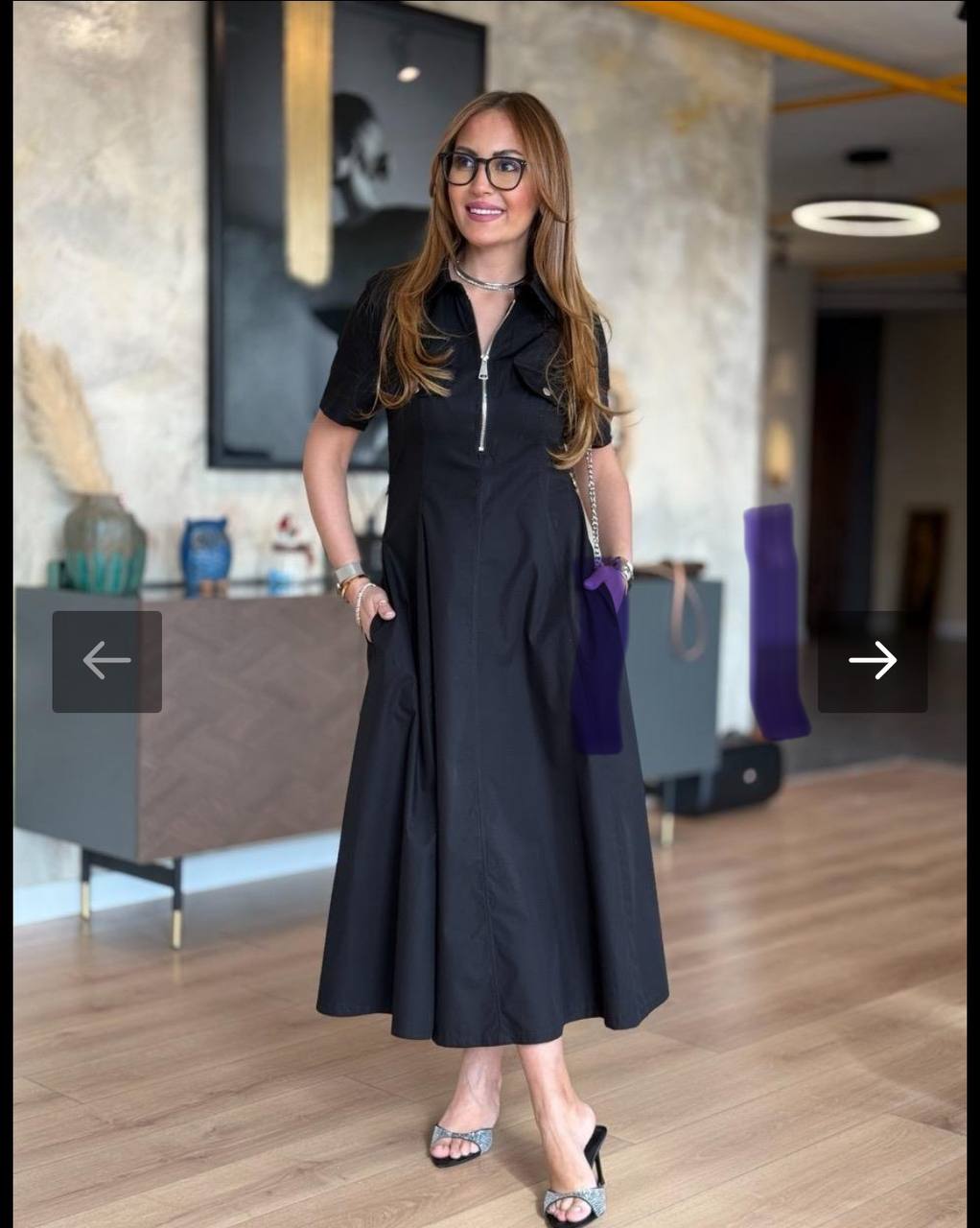 Elegant Zip-Front Midi Shirt Dress - 00140