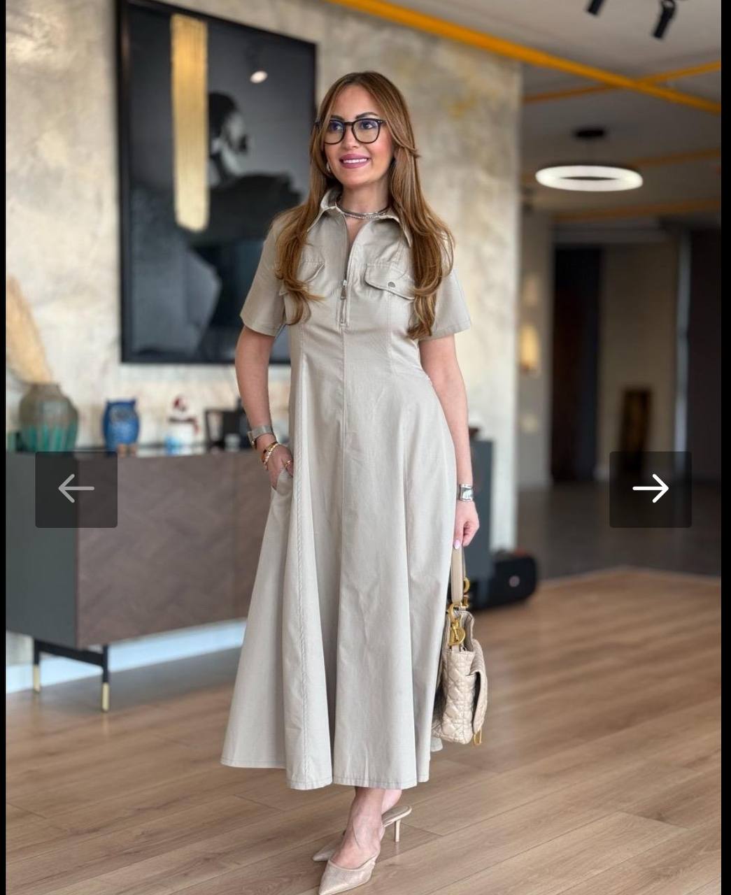 Elegant Zip-Front Midi Shirt Dress - 00140