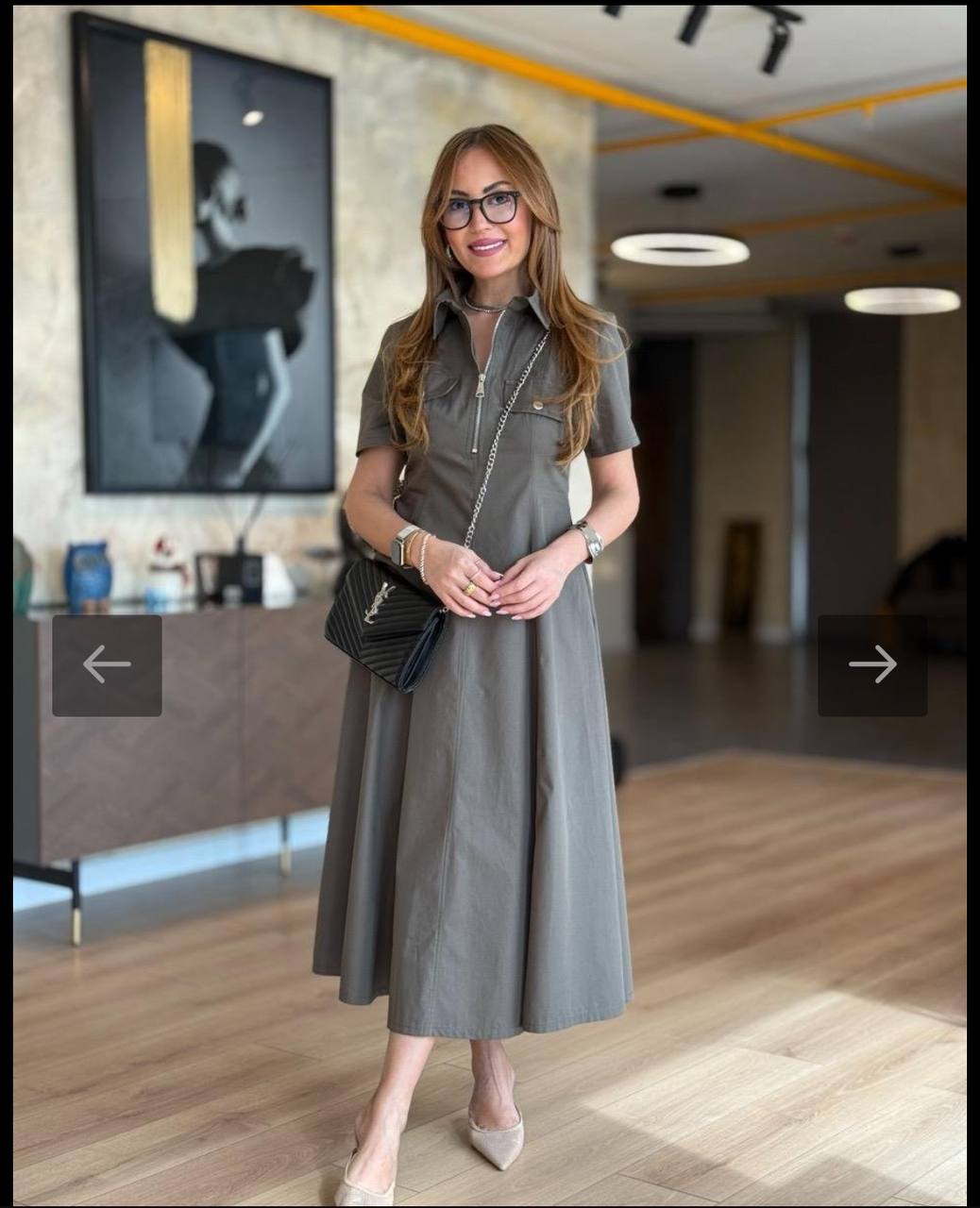 Elegant Zip-Front Midi Shirt Dress - 00140