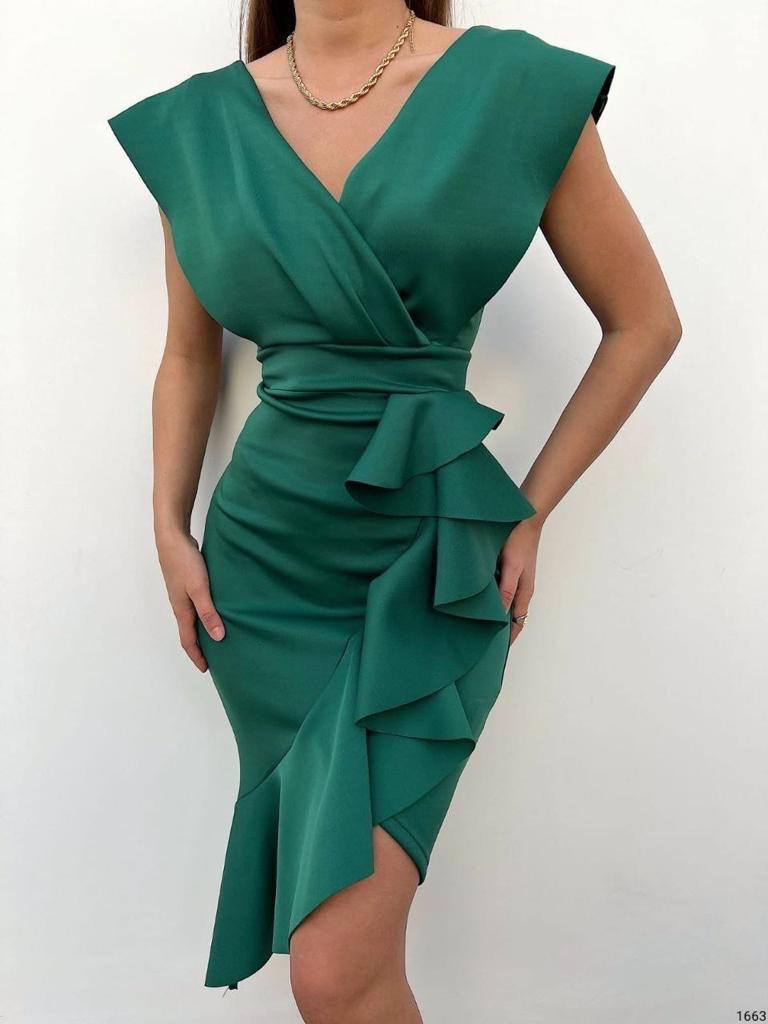 Boat Neck Flounce Skirt Dress - 00026