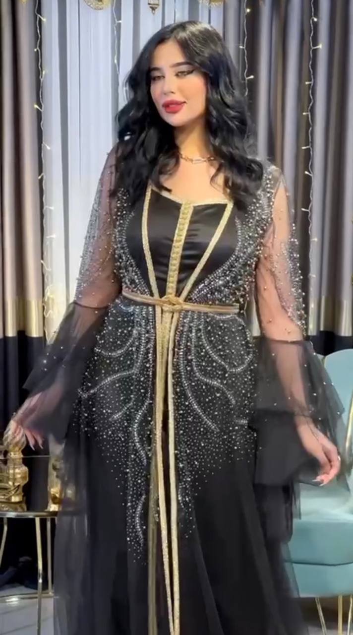 Elegant Caftan with Golden Embellishments - 00037