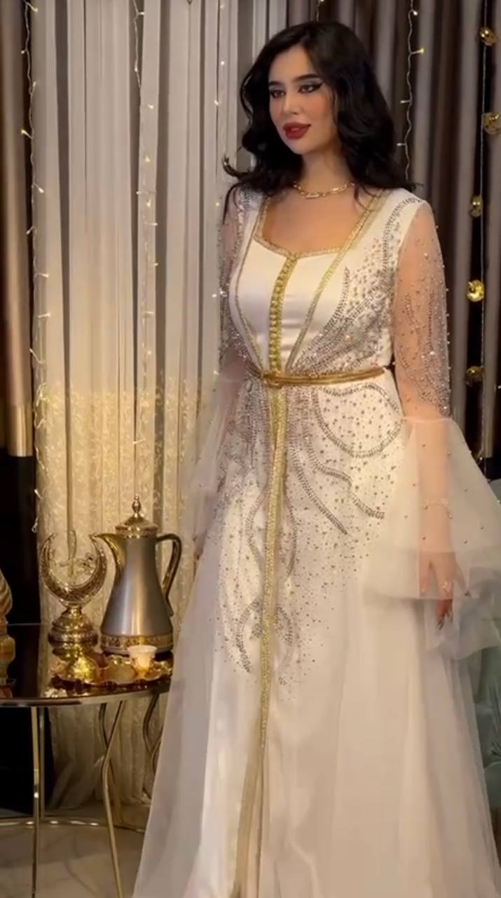 Elegant Caftan with Golden Embellishments - 00037