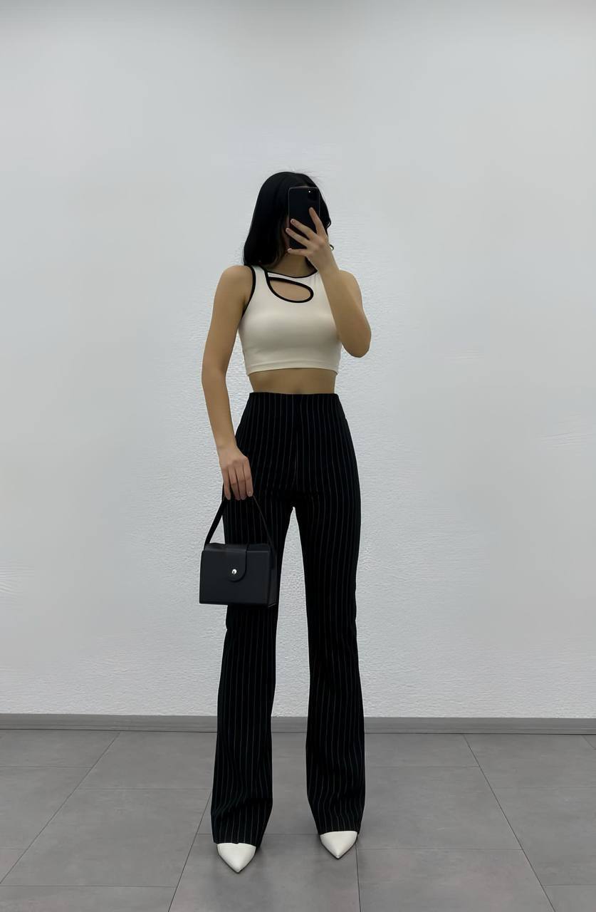Ultra High Waist Crepe Fabric Striped Palazzo Pant - P00039