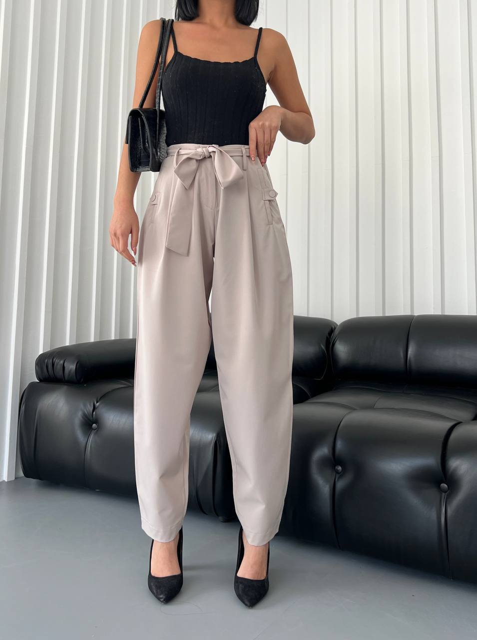 Waist Seam Detail Belted Skinny Leg Slimming Pant - P00045