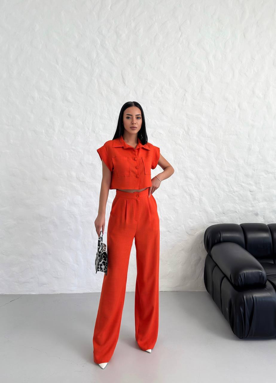 WOMEN'S BUTTON DETAIL CAPED TROUSERS SUIT - TK00051