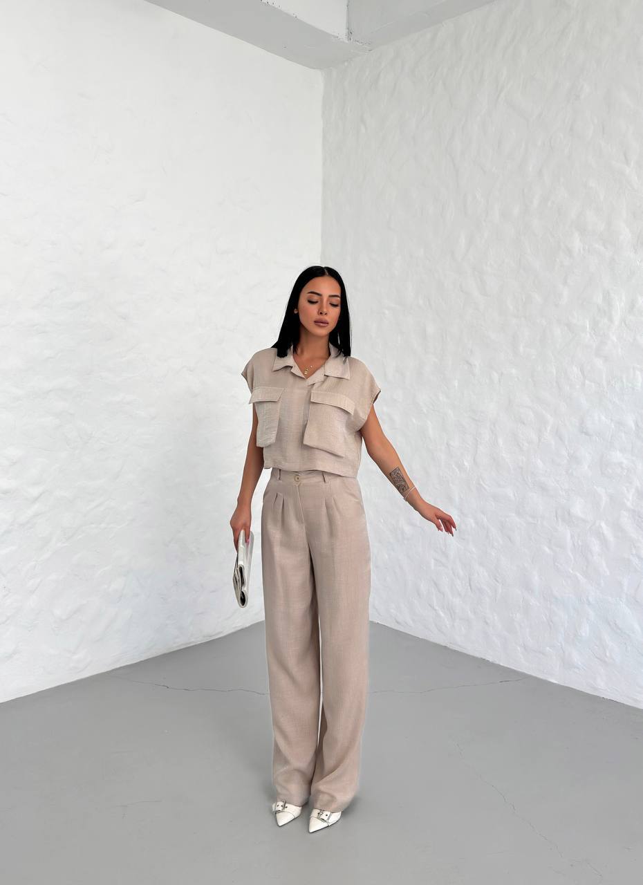shiny suit with pocket detail-shirt-trousers - TK00054