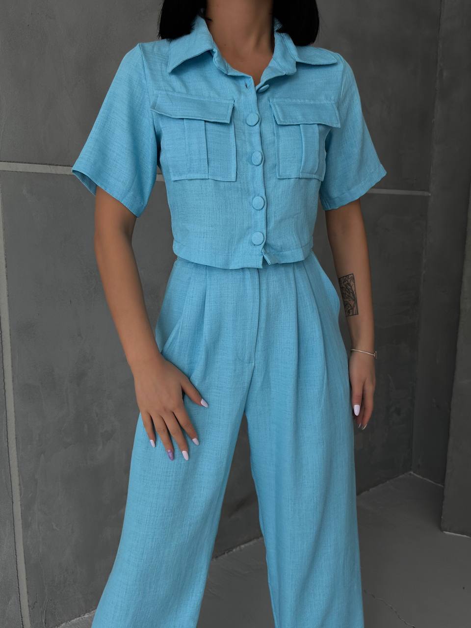 Women's Button Detailed Capped Pant Suit - TK00062
