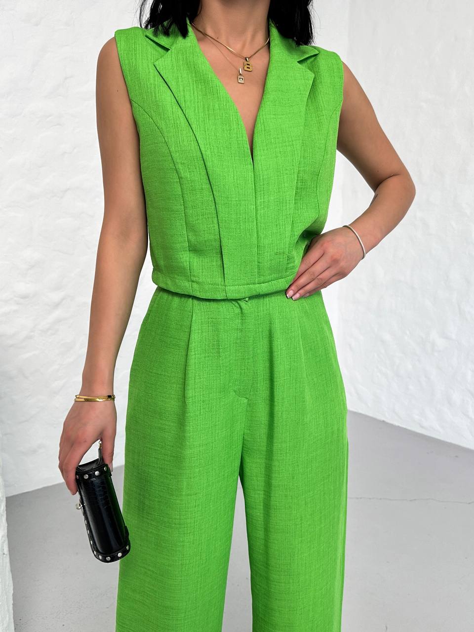 moda Linen Sleeveless Crop Pants Set - TK00063