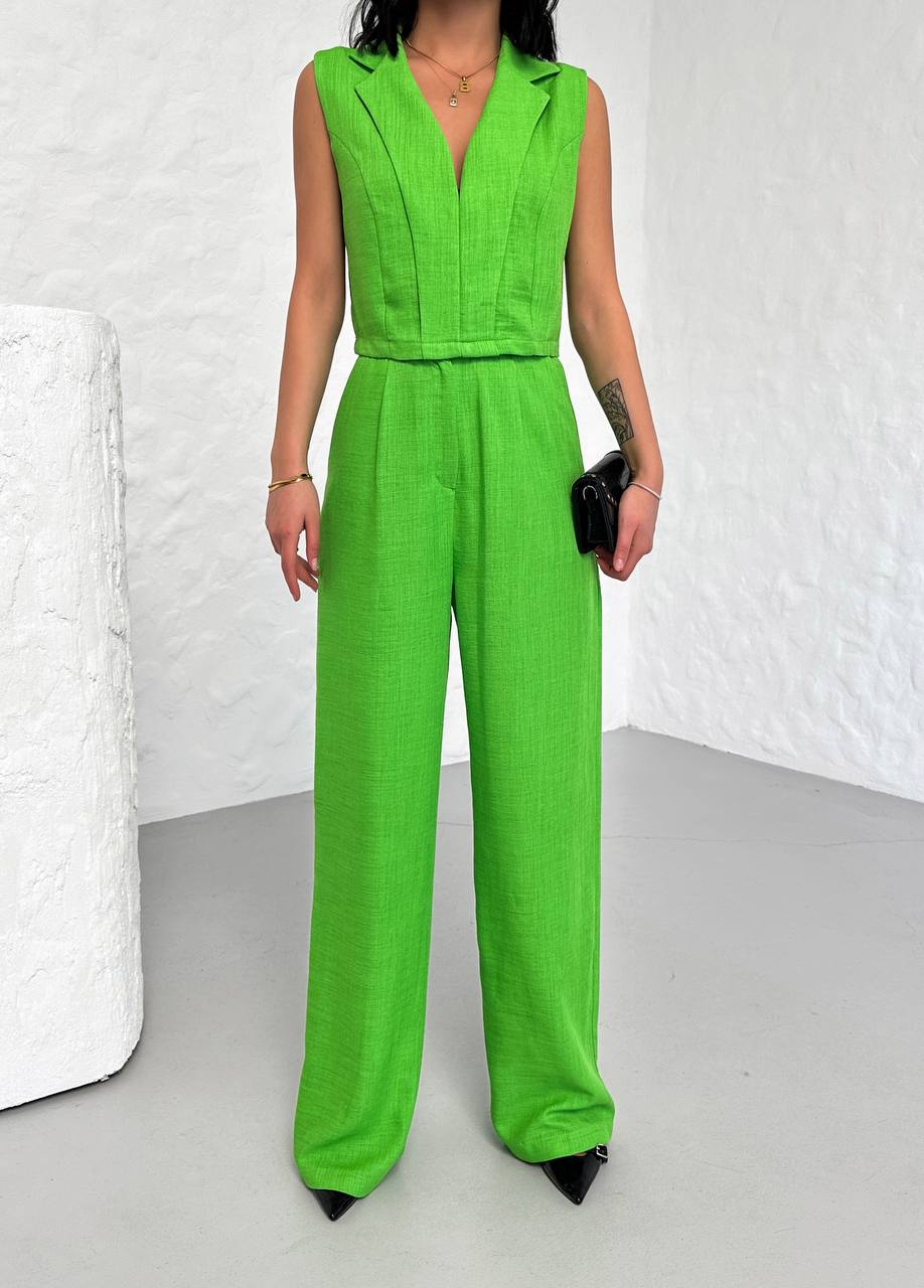 moda Linen Sleeveless Crop Pants Set - TK00063