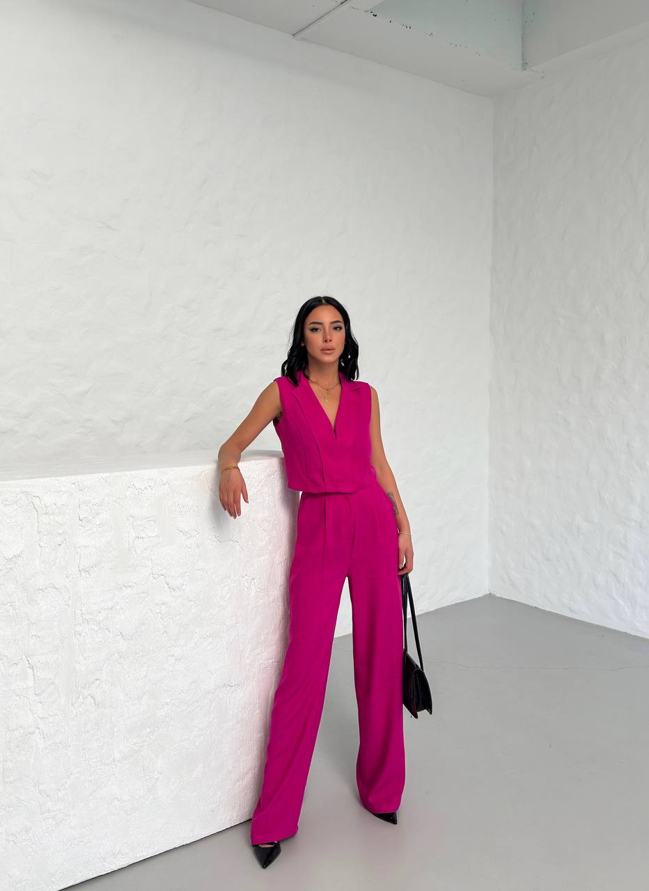 moda Linen Sleeveless Crop Pants Set - TK00063