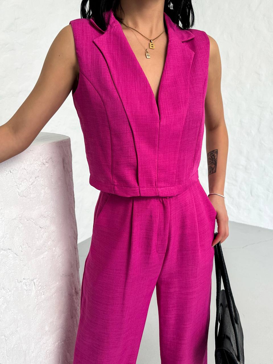 moda Linen Sleeveless Crop Pants Set - TK00063