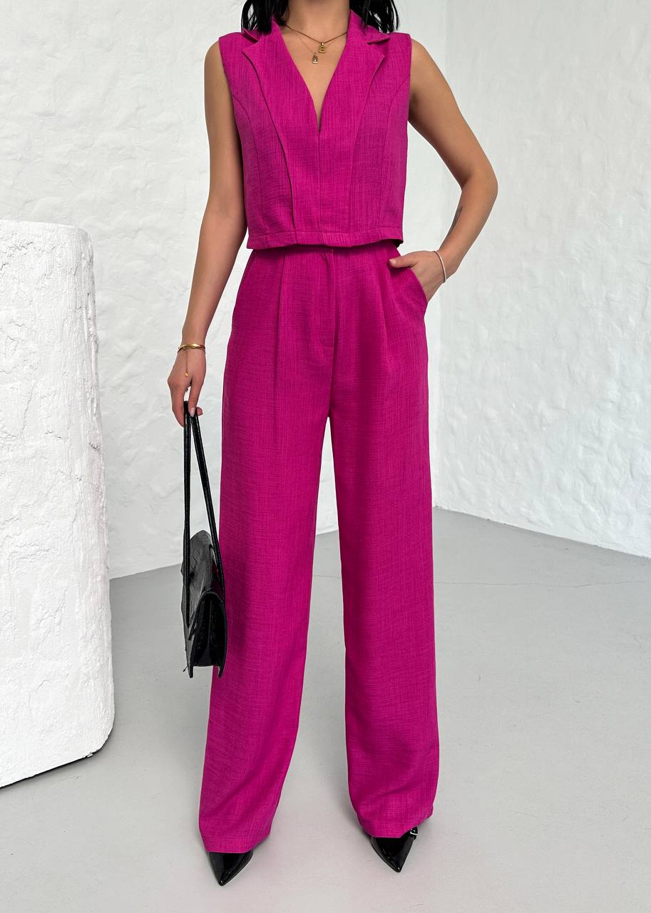 moda Linen Sleeveless Crop Pants Set - TK00063