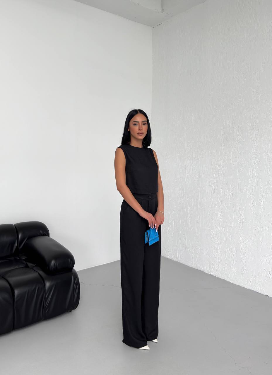 Linen Sleeveless Crop Trousers Set - TK00068