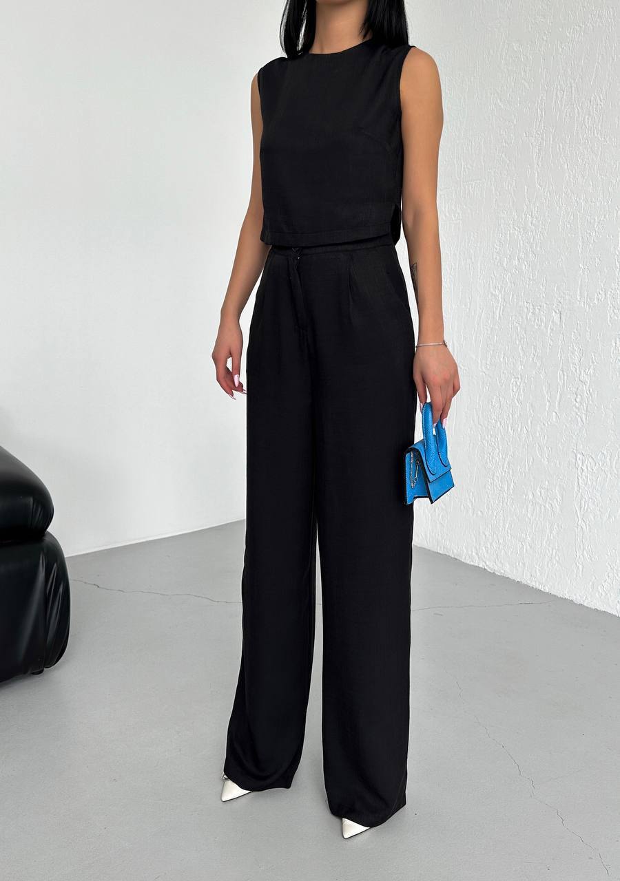 Linen Sleeveless Crop Trousers Set - TK00068